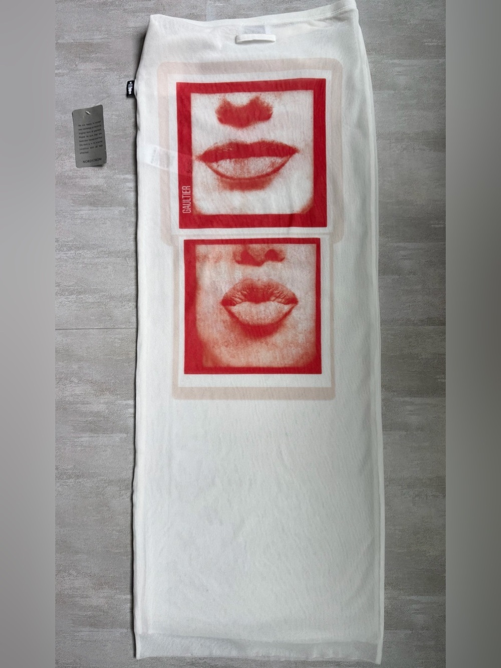 Jean Paul Gaultier Re-Edition Eyes & Lips Print Mesh Maxi Skirt White S $500 - Picture 9 of 13
